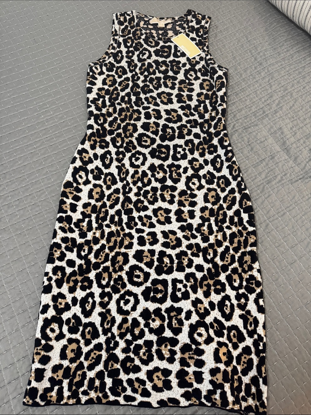 Michael Kors Leopard Print Knit Dress - Black, Tan, Cream
